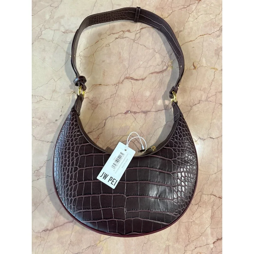 JW PEI Carly Saddle Bag in Brown Croc New Womens Shoulder Purse - Picture 6 of 14